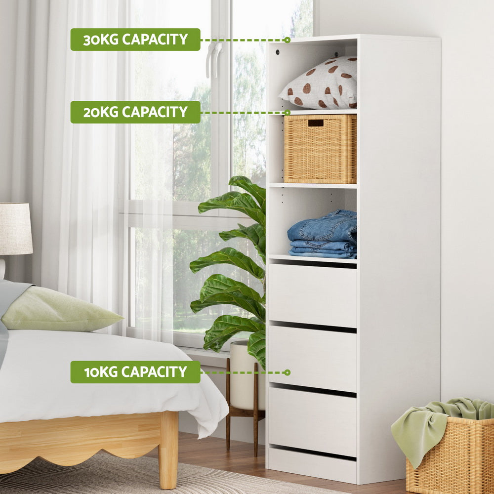 Artiss 3 Chest of Drawers Tallboy Cabinet White - Image 5