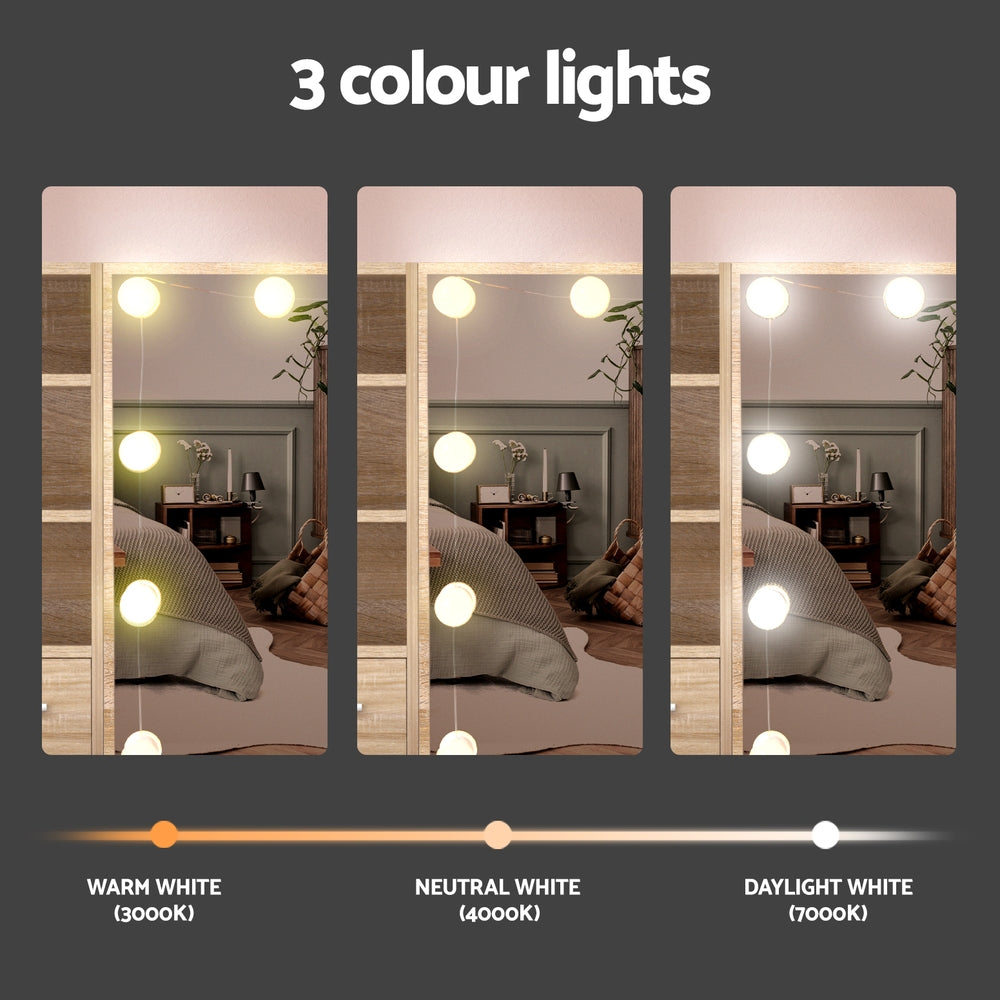 Artiss Dressing Table Set Stool 10 Led Bulbs Wood - Image 4