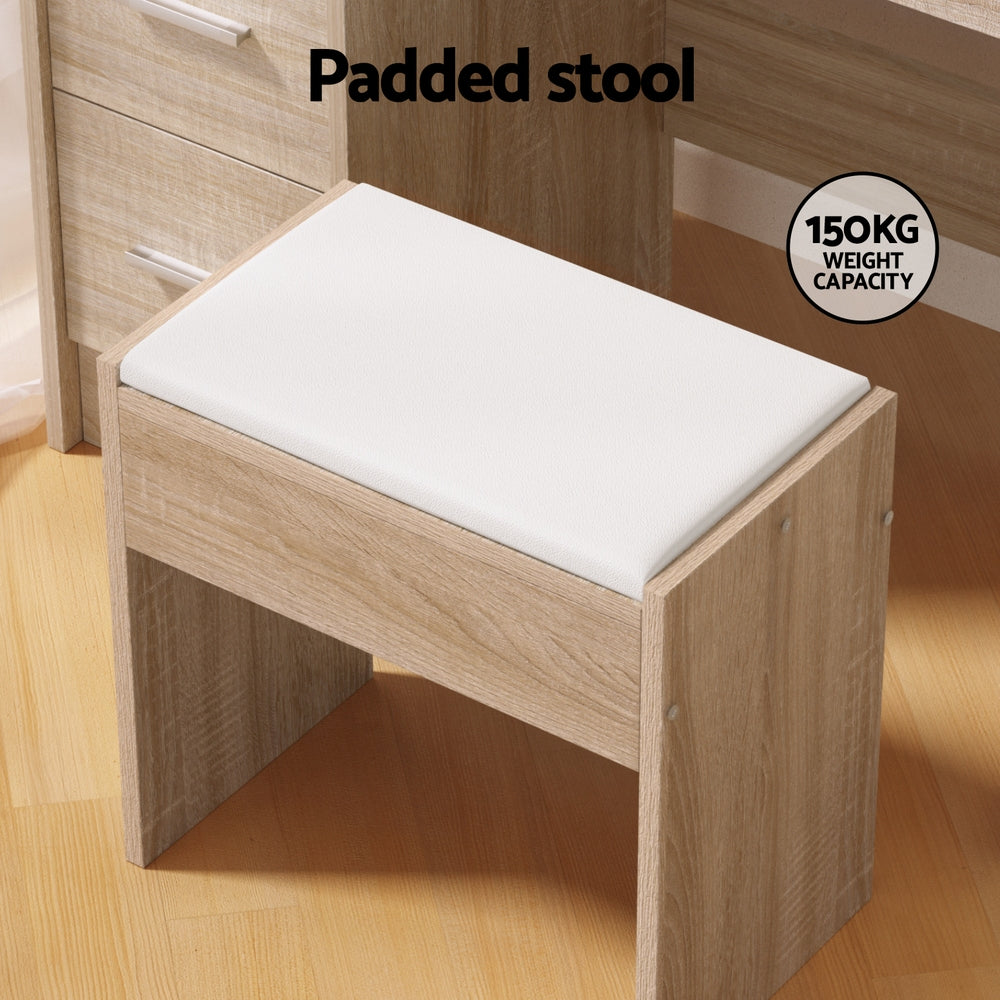 Artiss Dressing Table Set Stool 10 Led Bulbs Wood - Image 6