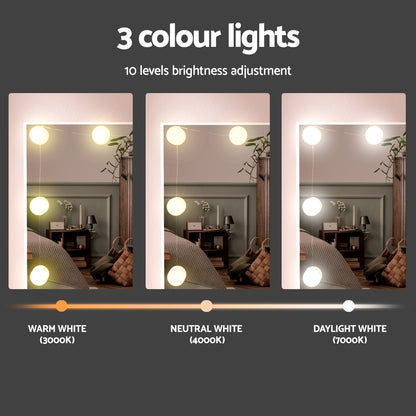 Artiss Dressing Table Set Stool 10 Led Bulbs White - Image 5