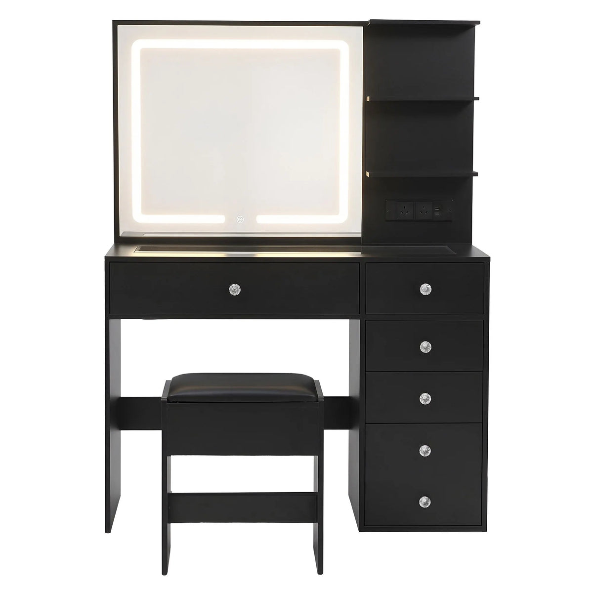 Artiss Dressing Table LED Vanity Desk Set Stool Black - Image 4