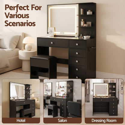 Artiss Dressing Table LED Vanity Desk Set Stool Black - Image 9