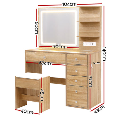 Artiss Dressing Table LED Vanity Desk Set Stool Wood - Image 3