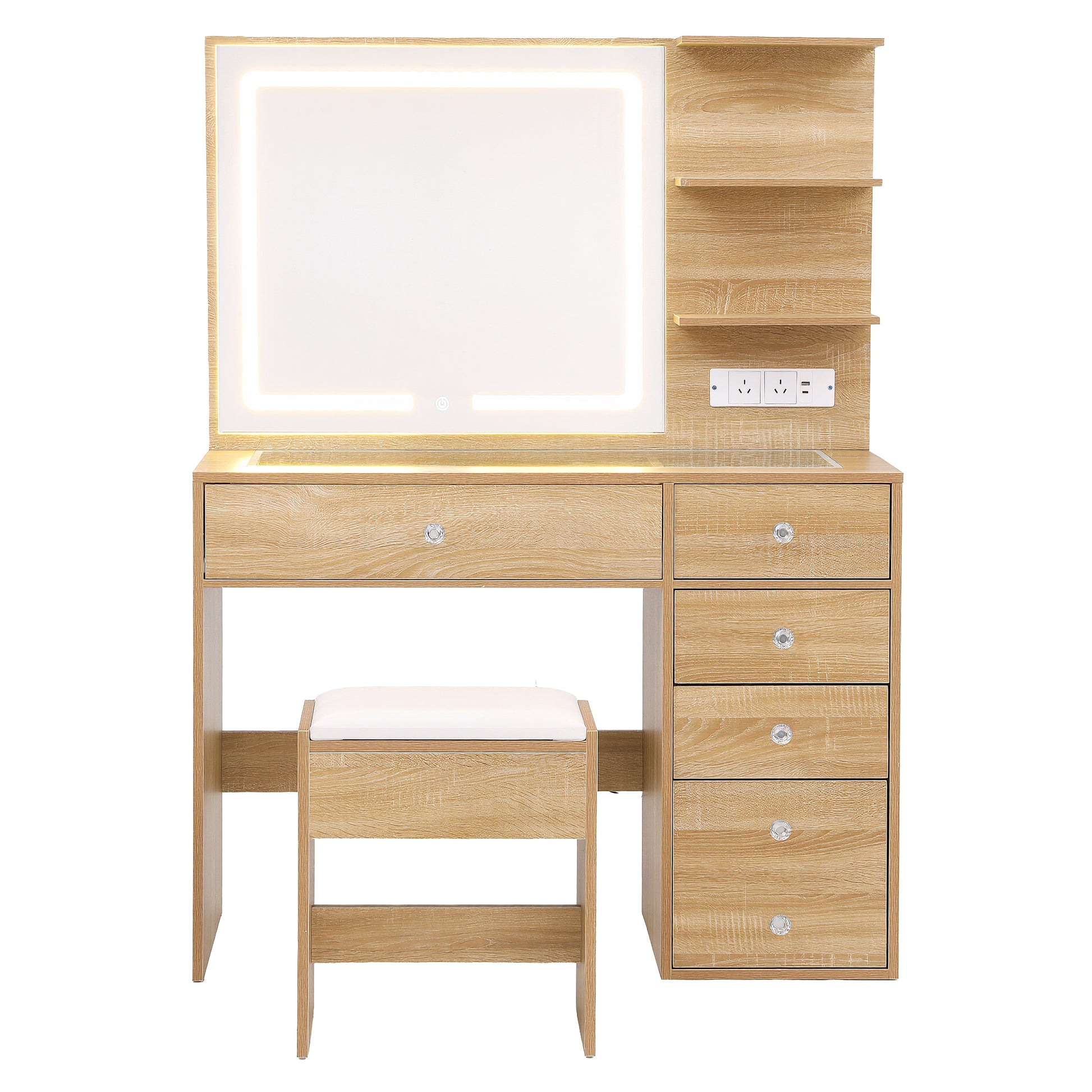 Artiss Dressing Table LED Vanity Desk Set Stool Wood - Image 4