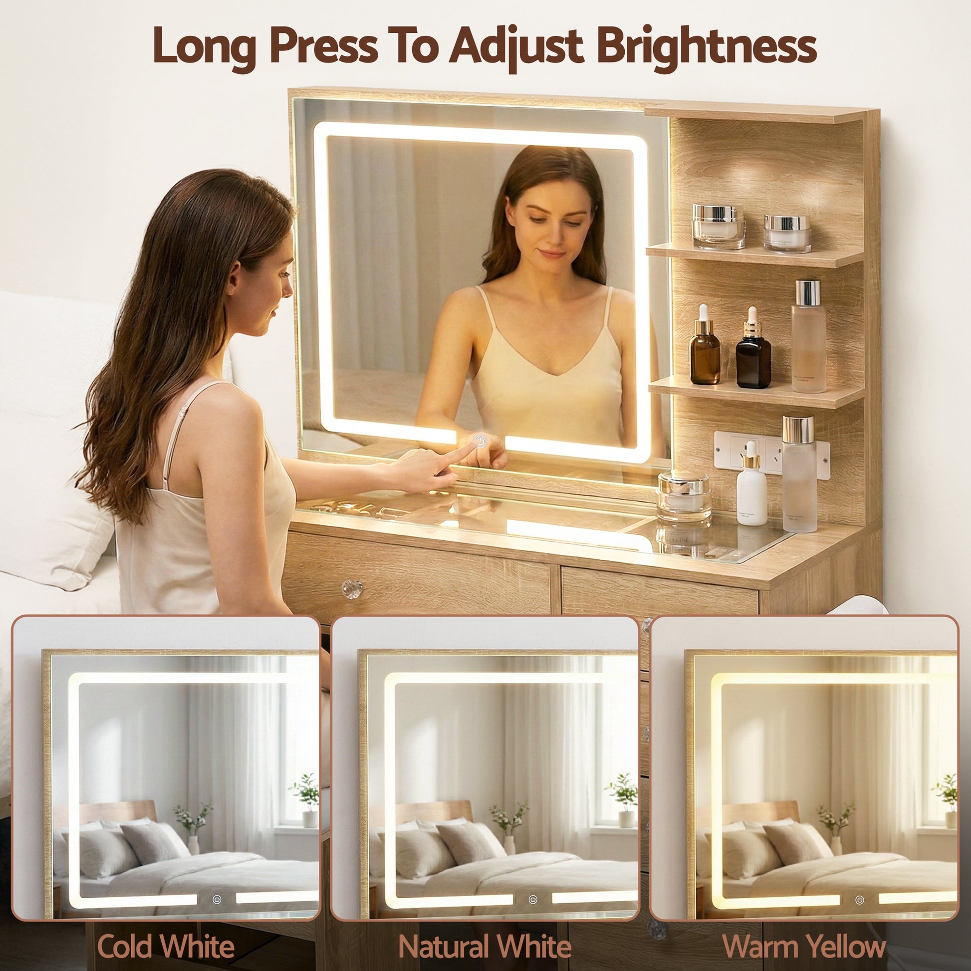 Artiss Dressing Table LED Vanity Desk Set Stool Wood - Image 5