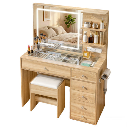 Artiss Dressing Table LED Vanity Desk Set Stool Wood - Image 8