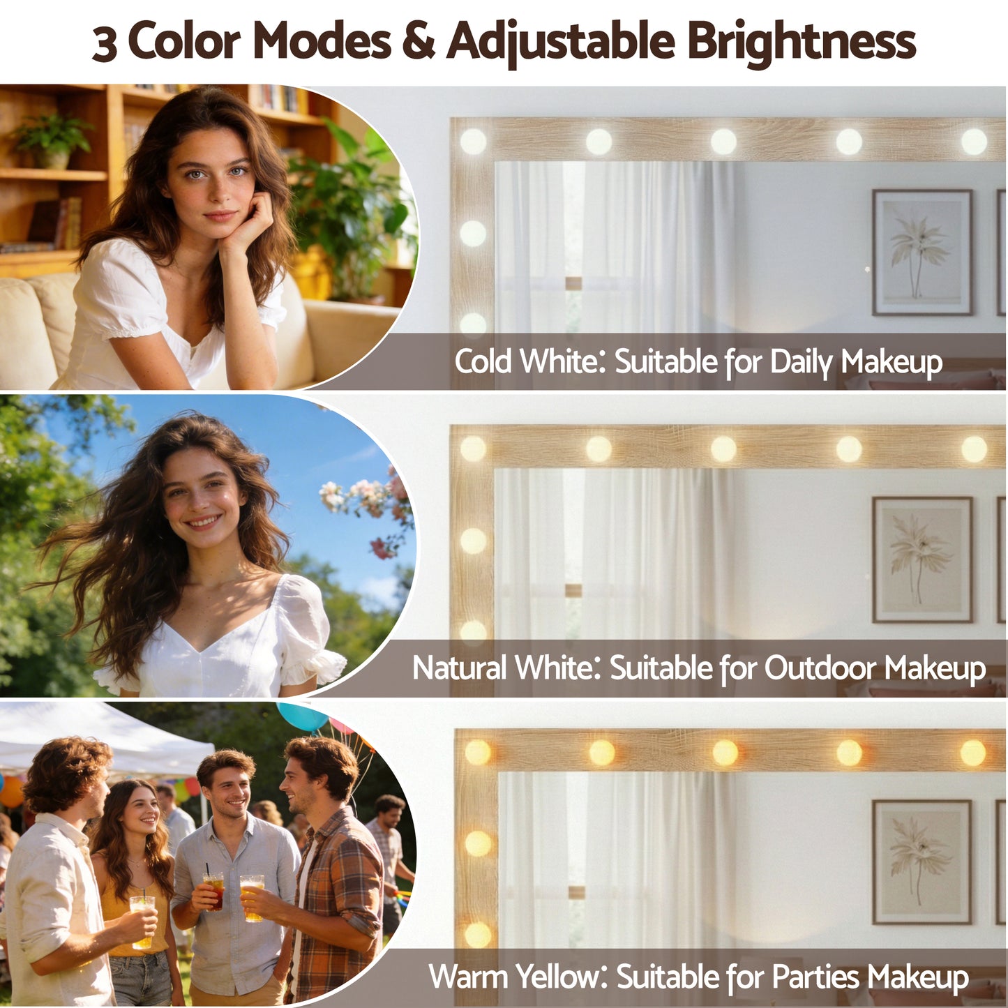 Artiss Dressing Table Vanity Desk Set LED Bulbs RGB Light Wood - Image 5