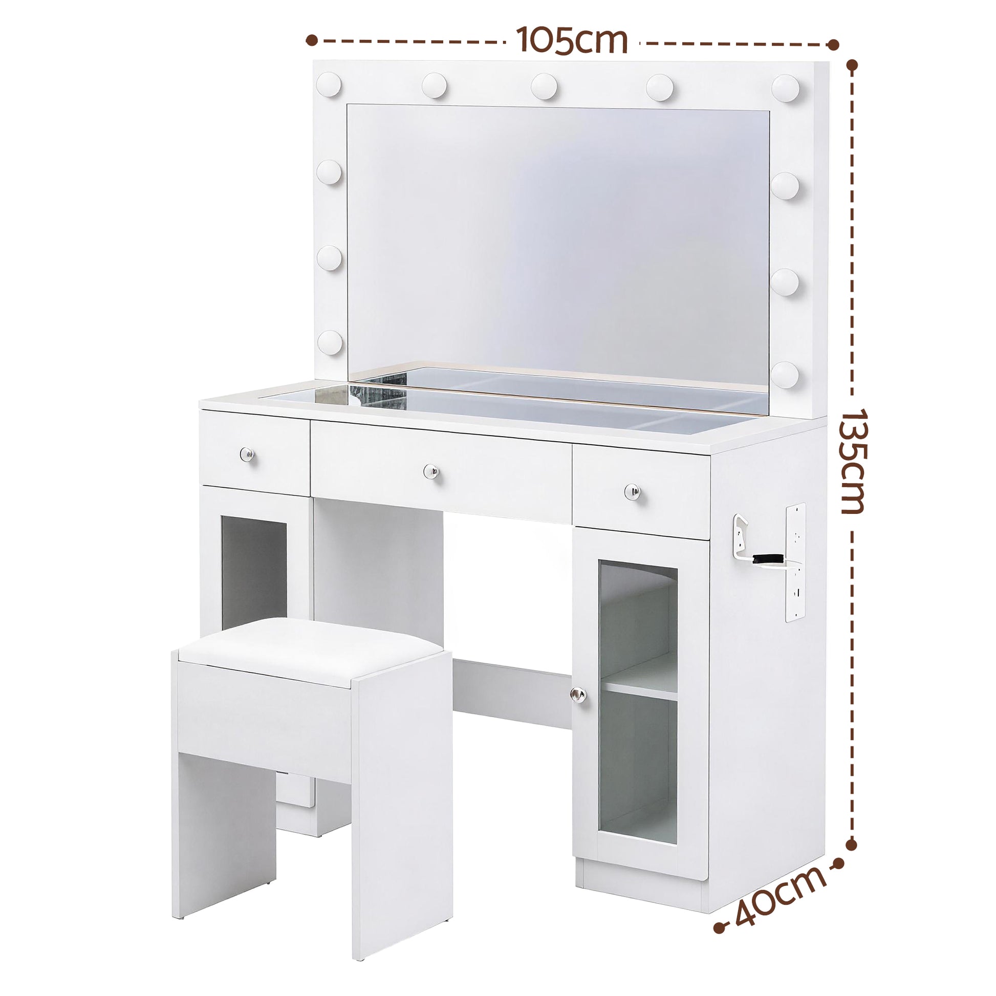 Artiss Dressing Table Vanity Desk Set LED Bulbs RGB Light White - Image 3