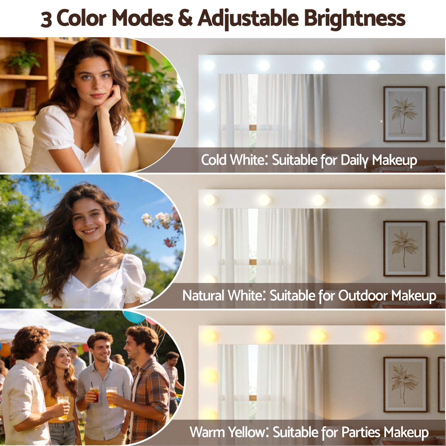 Artiss Dressing Table Vanity Desk Set LED Bulbs RGB Light White - Image 5