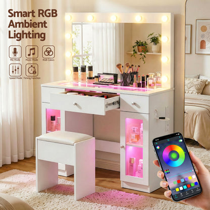 Artiss Dressing Table Vanity Desk Set LED Bulbs RGB Light White - Image 8