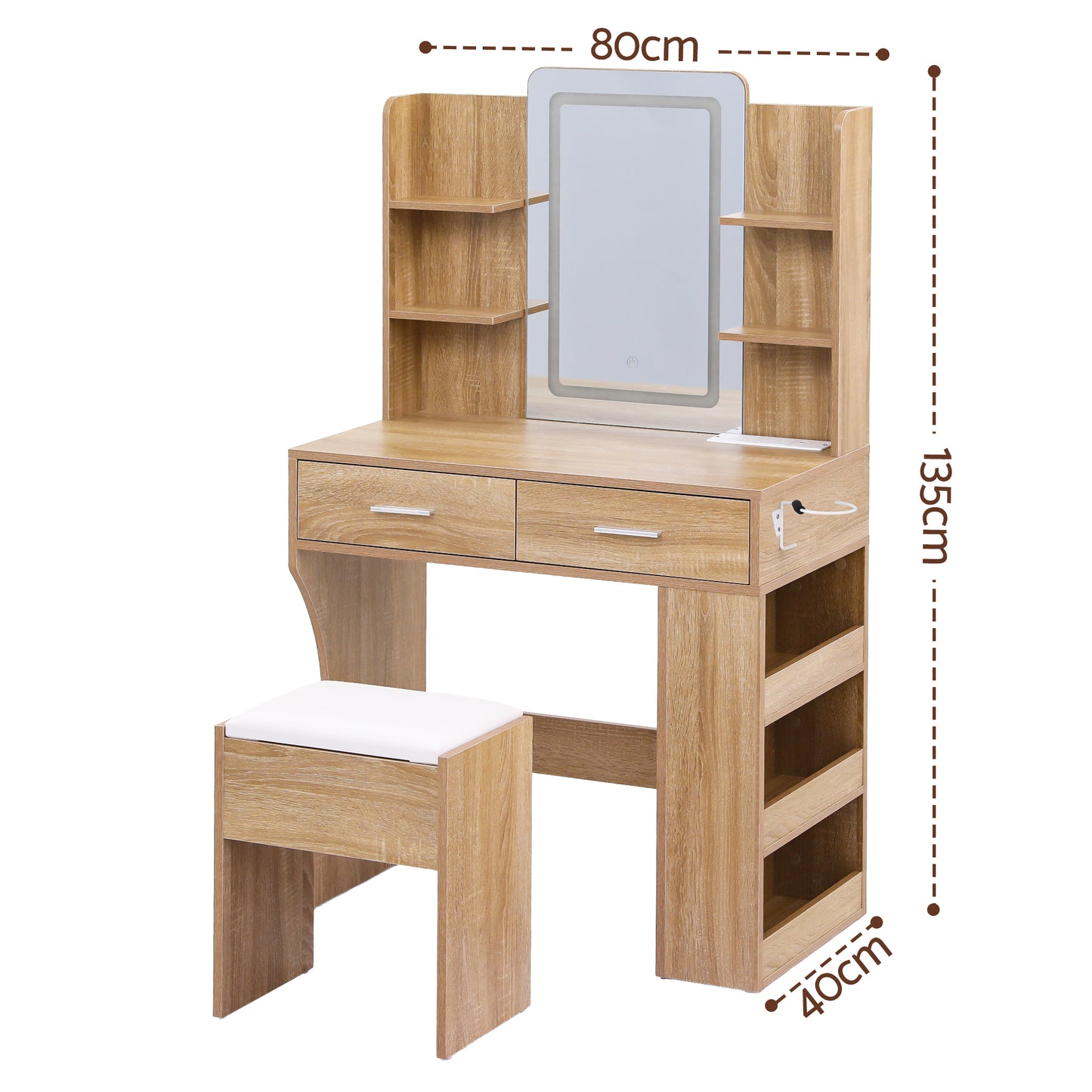 Artiss Dressing Table LED Vanity Desk Set Stool Wood - Image 3