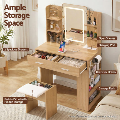 Artiss Dressing Table LED Vanity Desk Set Stool Wood - Image 6