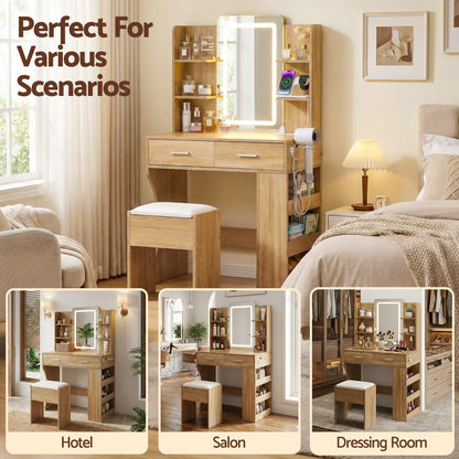 Artiss Dressing Table LED Vanity Desk Set Stool Wood - Image 8