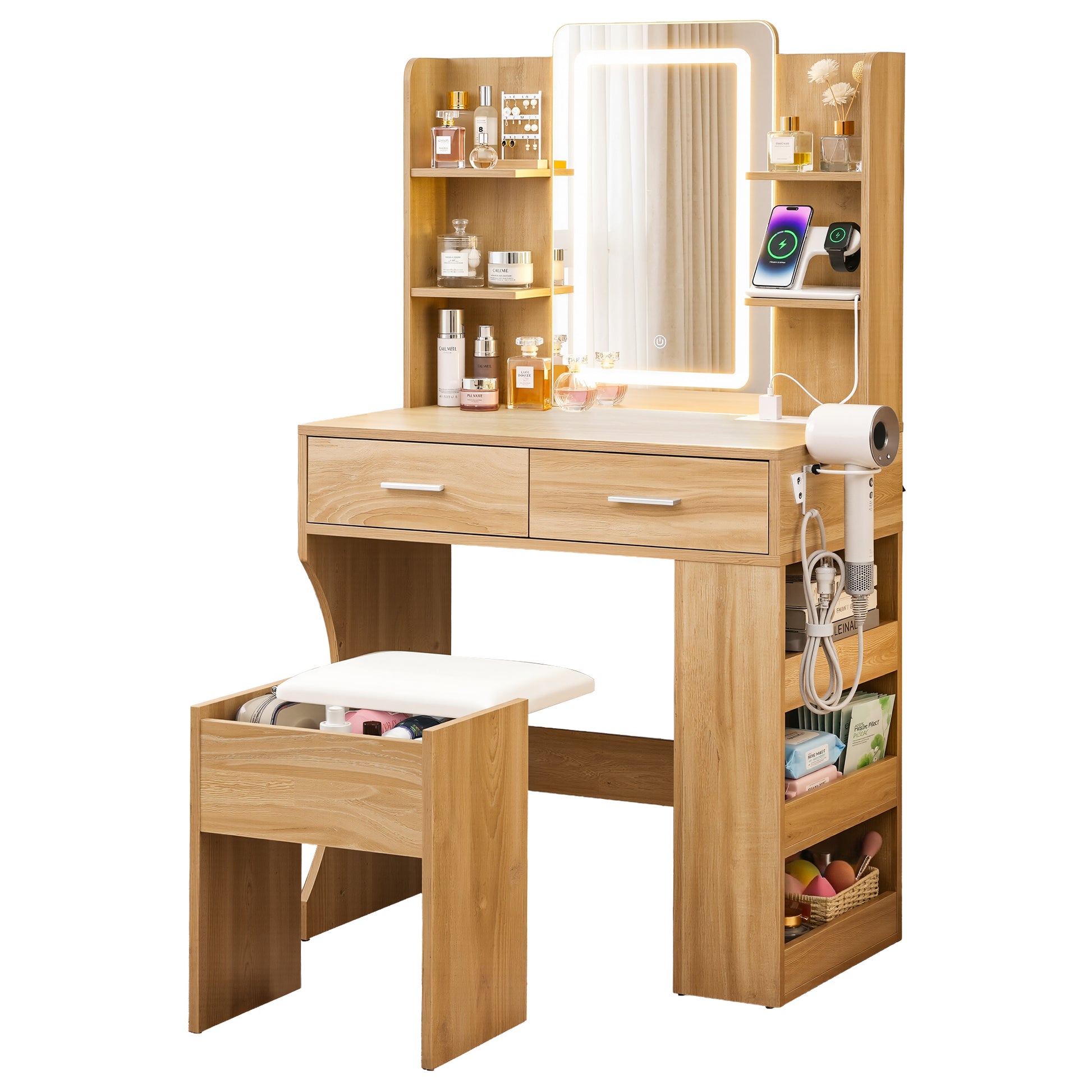 Artiss Dressing Table LED Vanity Desk Set Stool Wood - Image 9
