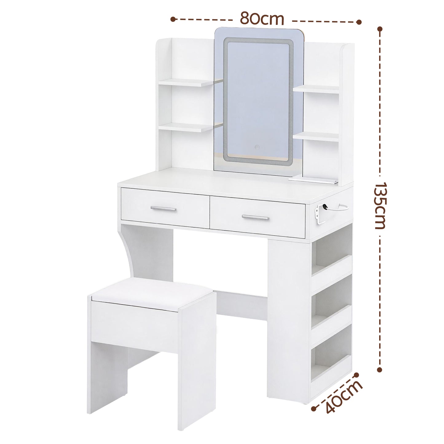Artiss Dressing Table LED Vanity Desk Set Stool White - Image 3