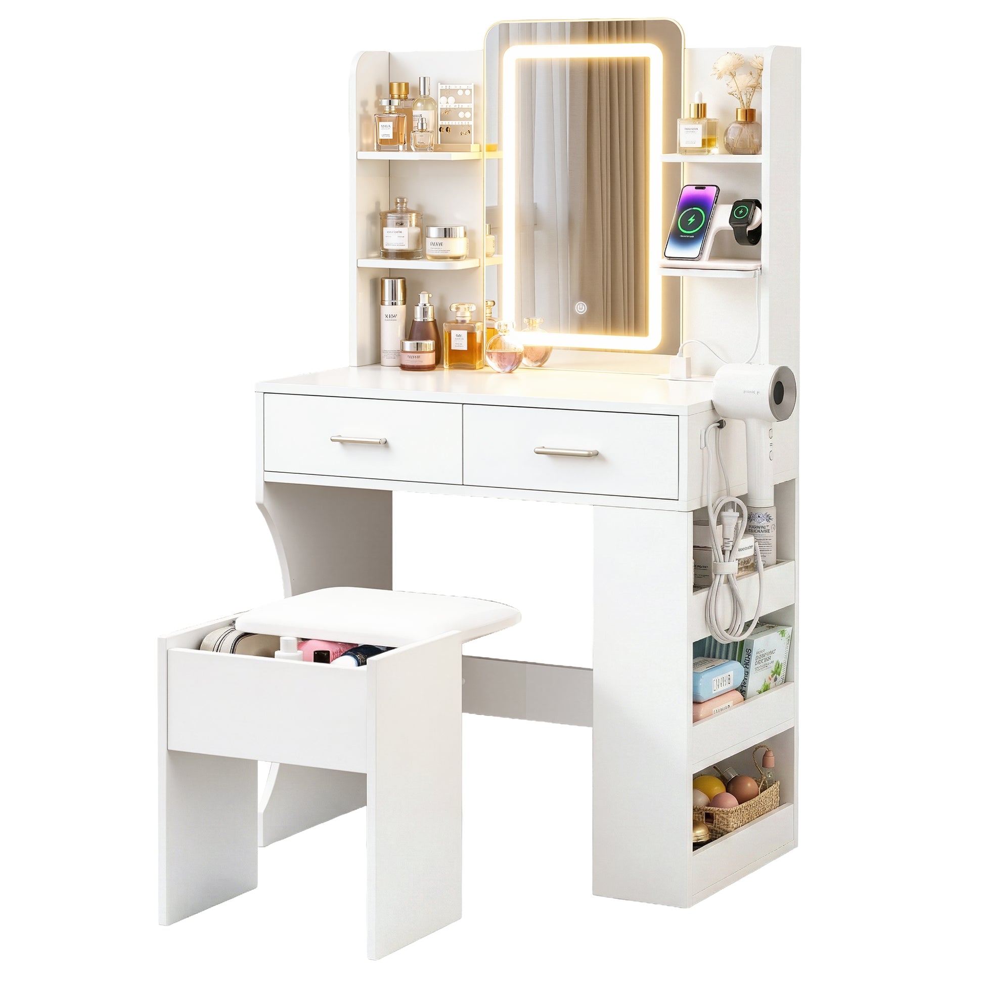 Artiss Dressing Table LED Vanity Desk Set Stool White - Image 9