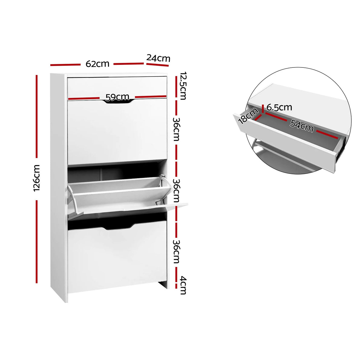 Artiss 2x Shoe Cabinet Organiser 3 Flip Drawer High Gloss White - Image 3