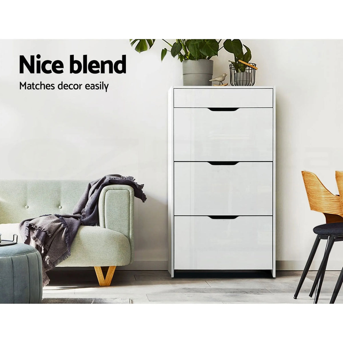 Artiss 2x Shoe Cabinet Organiser 3 Flip Drawer High Gloss White - Image 7