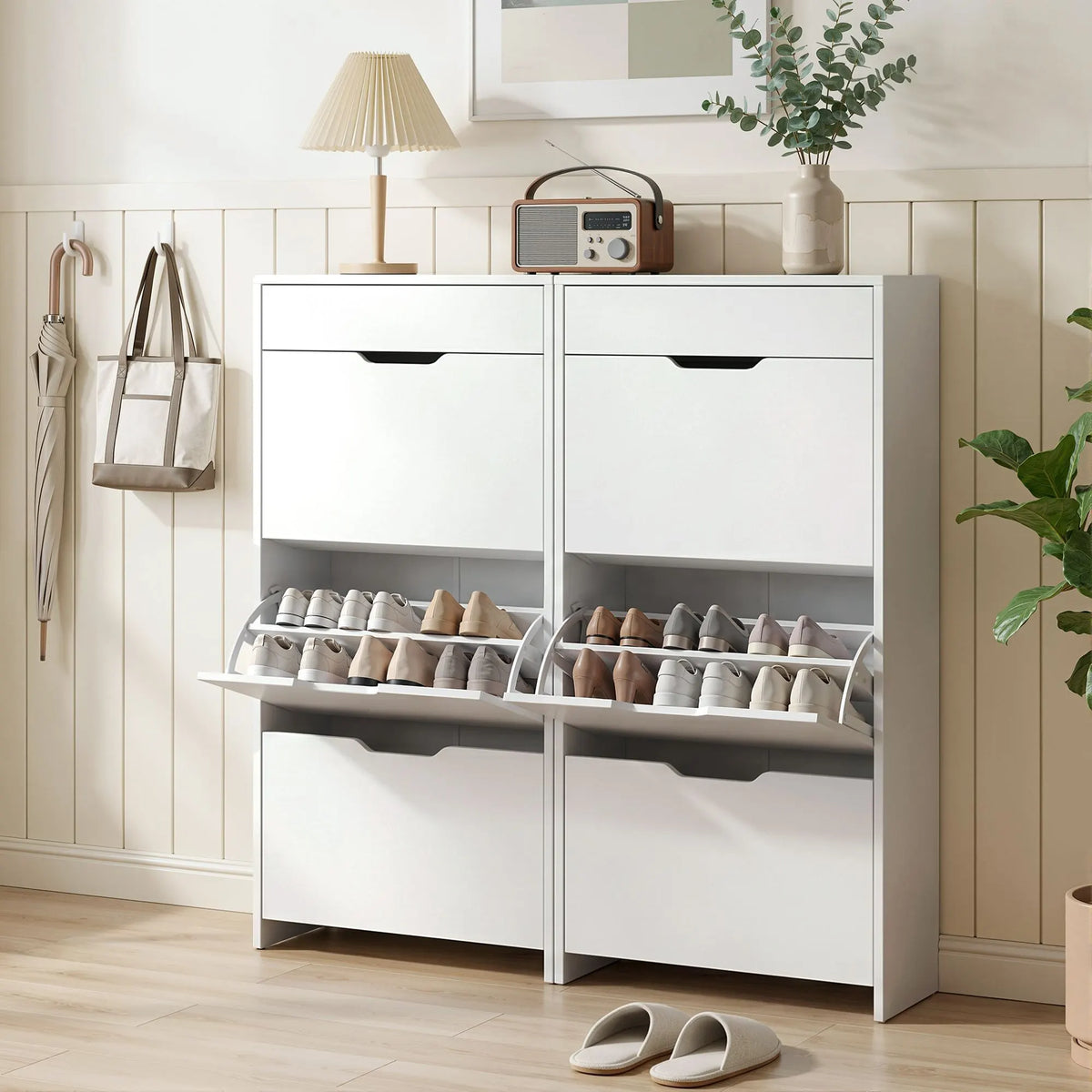 Artiss 2x Shoe Cabinet Organiser 3 Flip Drawer High Gloss White - Image 9