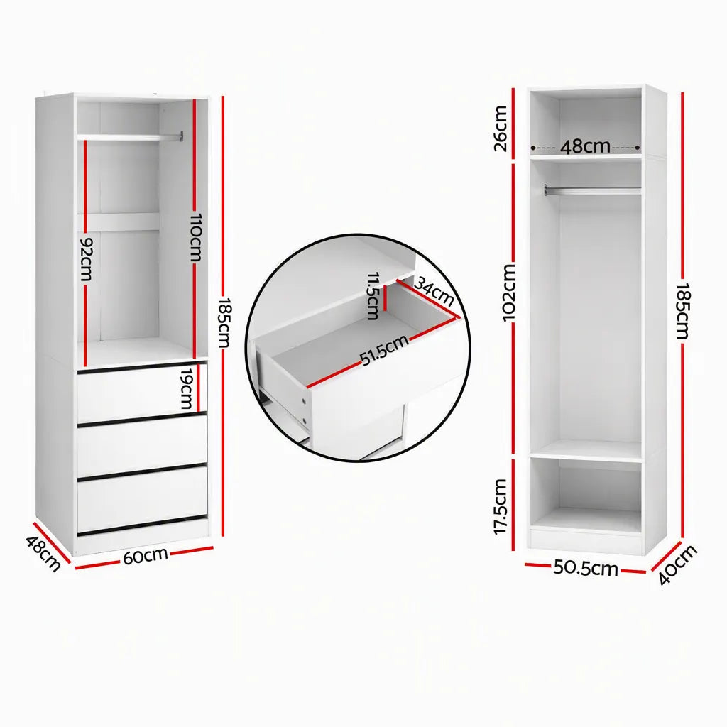 Artiss 2X Wardrobe Clothes Closet Storage Organiser Armoire White - Image 4