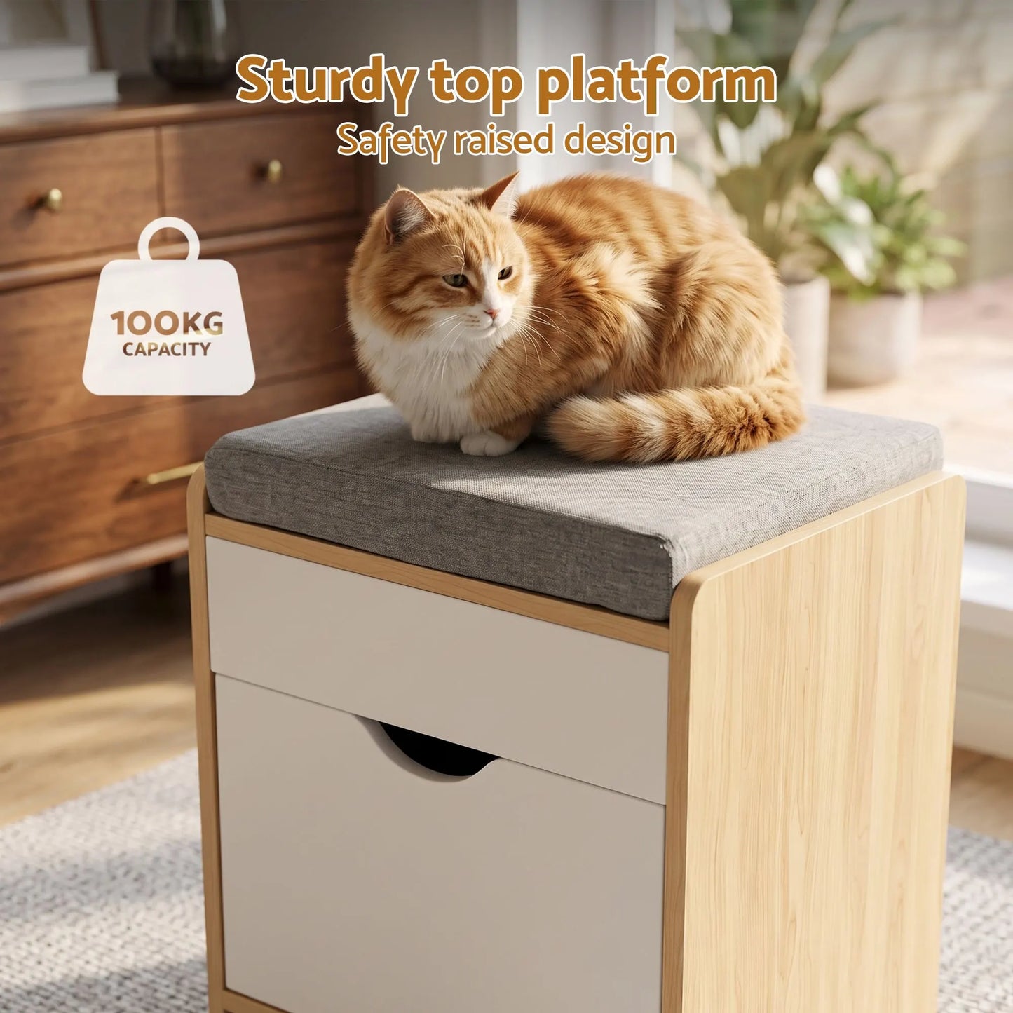 Artiss Storage Ottoman with Drawer 100kg Capacity Footrest Cushion Pine - Image 4