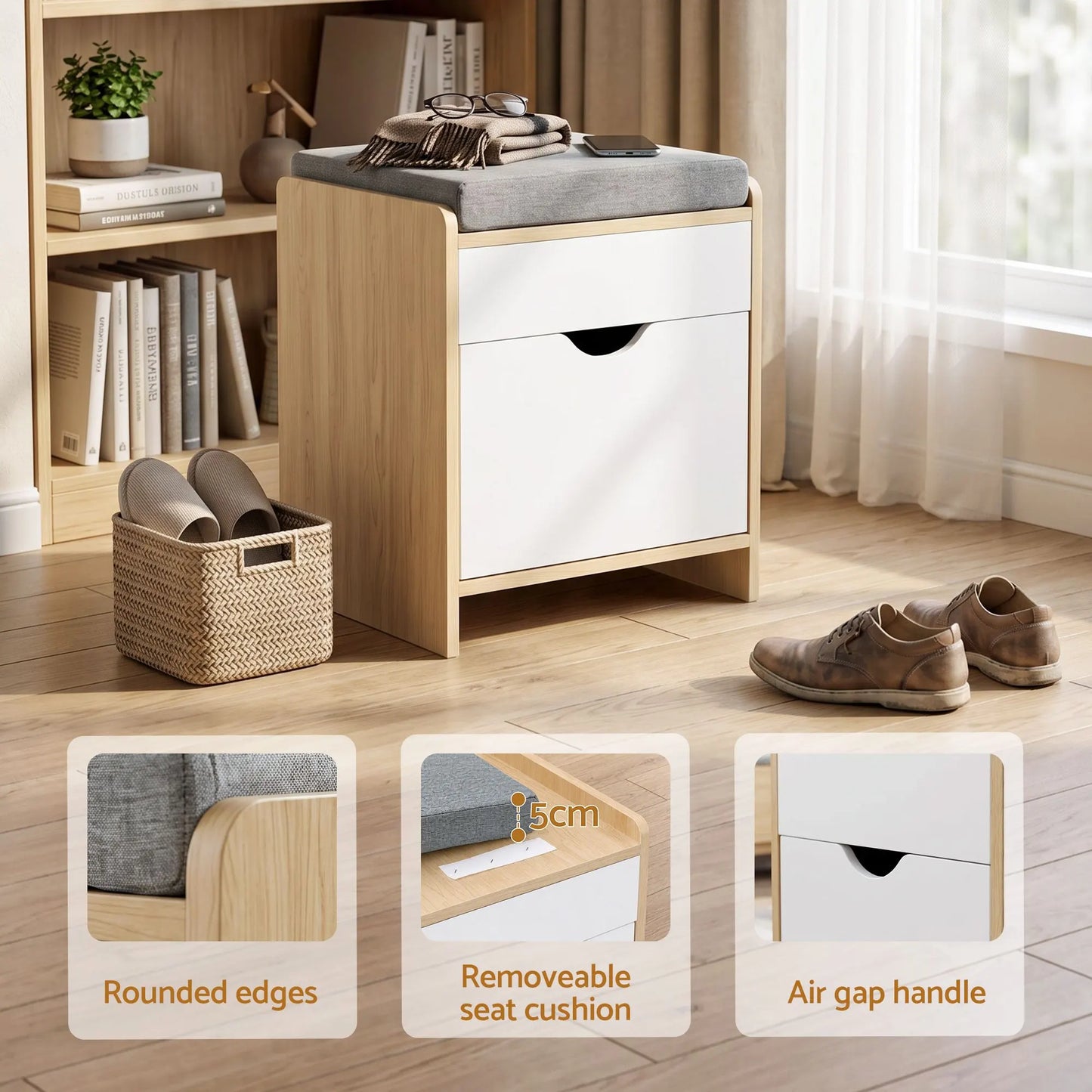 Artiss Storage Ottoman with Drawer 100kg Capacity Footrest Cushion Pine - Image 6