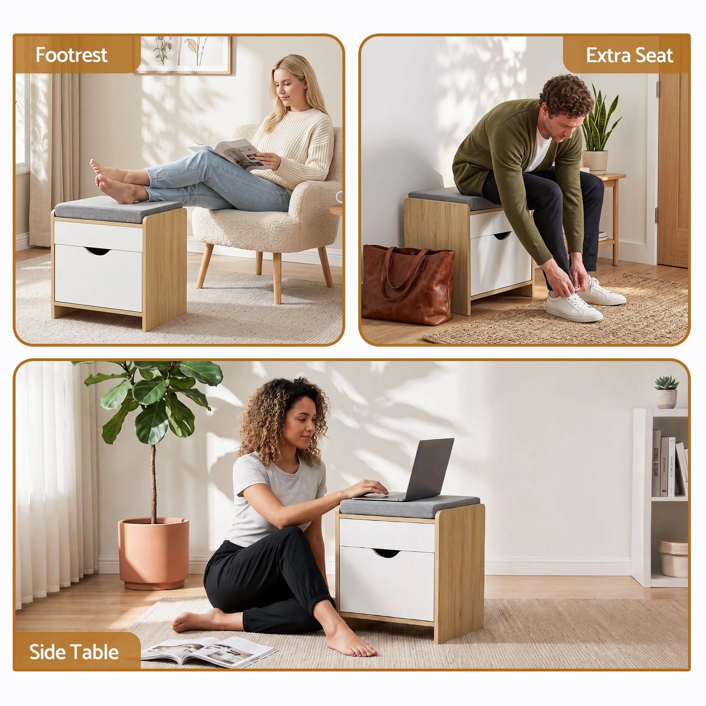 Artiss Storage Ottoman with Drawer 100kg Capacity Footrest Cushion Pine - Image 7