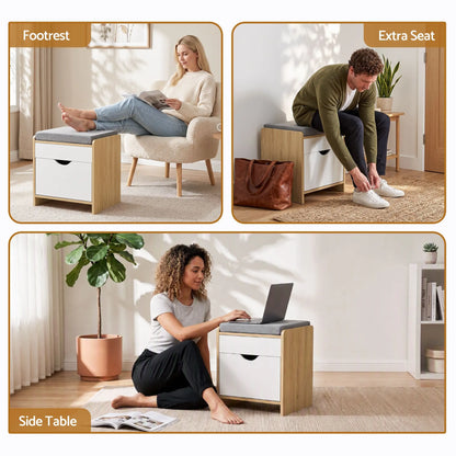 Artiss Storage Ottoman with Drawer 100kg Capacity Footrest Cushion Pine - Image 7