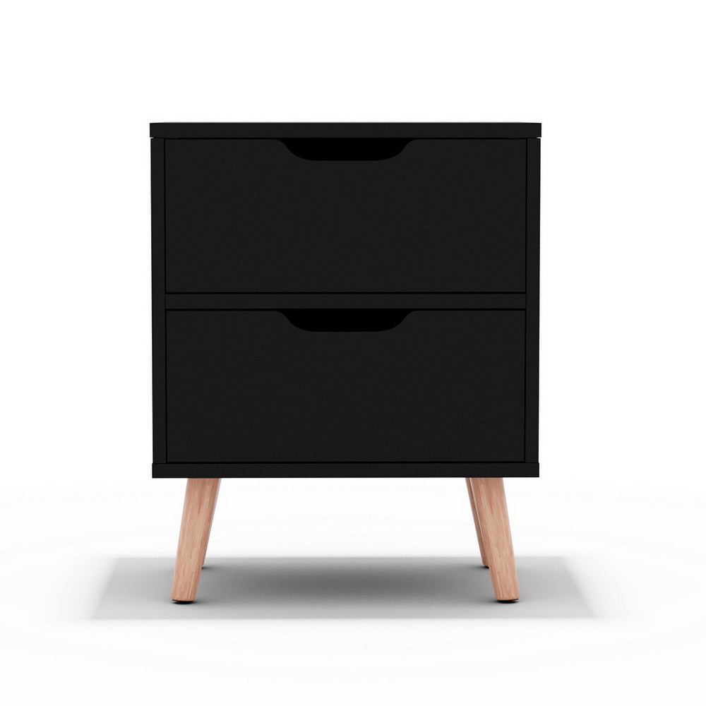 Artiss Bedside Table 2 Drawers - BODEN Black - Image 2