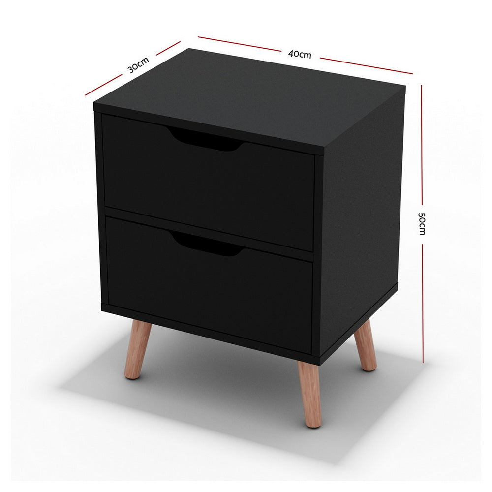 Artiss Bedside Table 2 Drawers - BODEN Black - Image 3