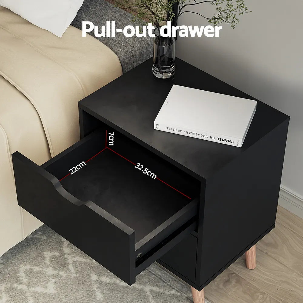 Artiss Bedside Table 2 Drawers - BODEN Black - Image 4