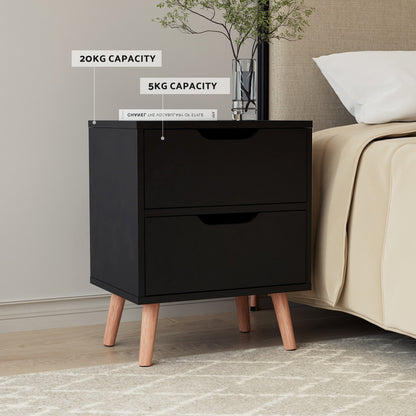 Artiss Bedside Table 2 Drawers - BODEN Black - Image 5