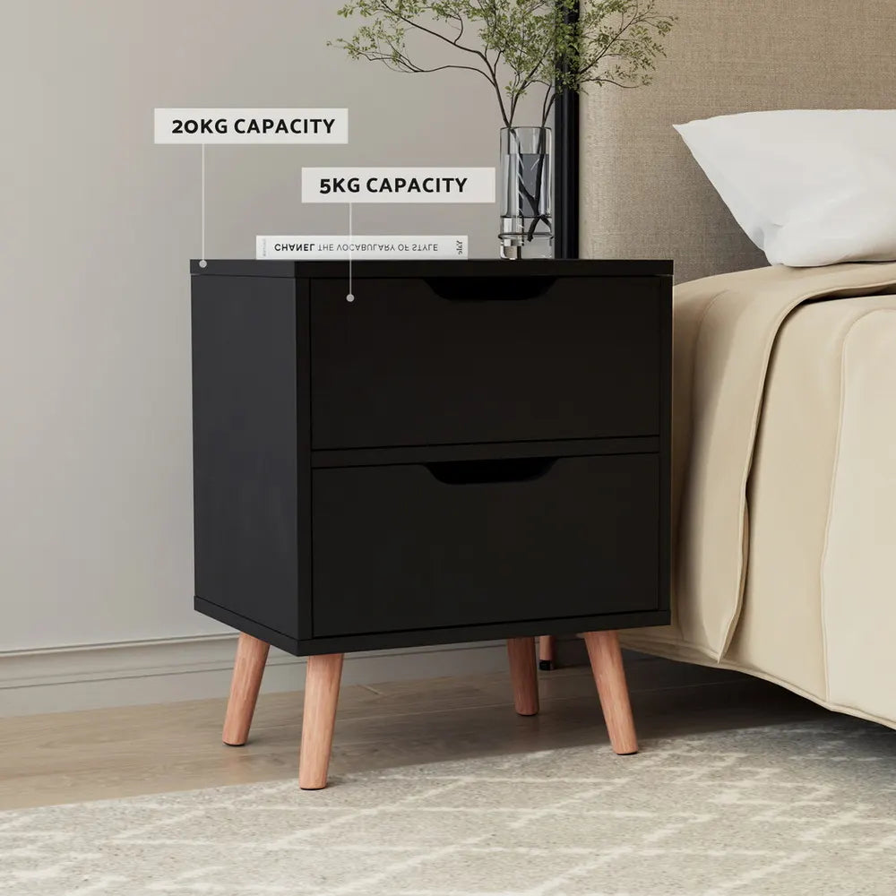 Artiss Bedside Table 2 Drawers - BODEN Black - Image 5