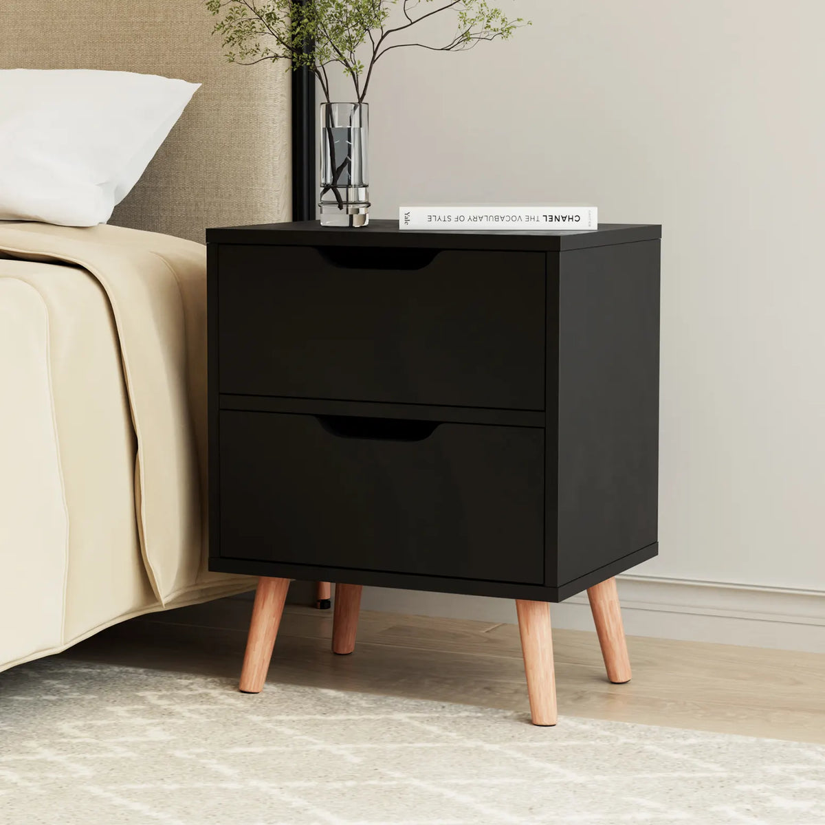 Artiss Bedside Table 2 Drawers - BODEN Black - Image 7