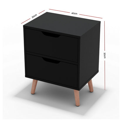 Artiss 2 x Bedside Table 2 Drawers - BODEN Black - Image 2