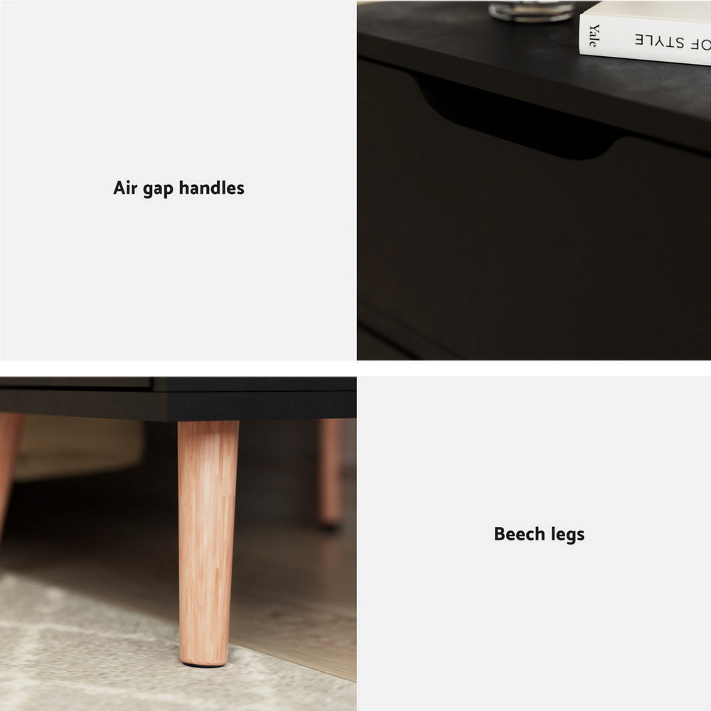 Artiss 2 x Bedside Table 2 Drawers - BODEN Black - Image 6
