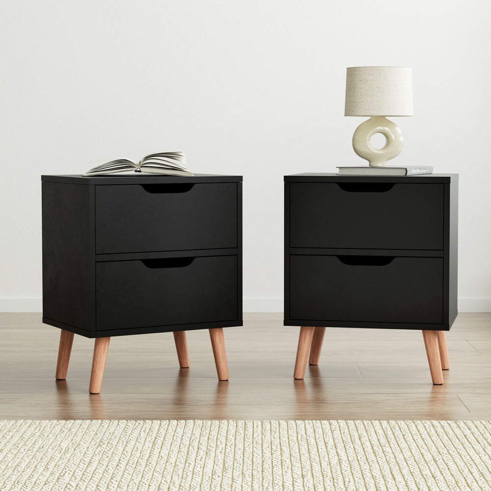 Artiss 2 x Bedside Table 2 Drawers - BODEN Black - Image 7