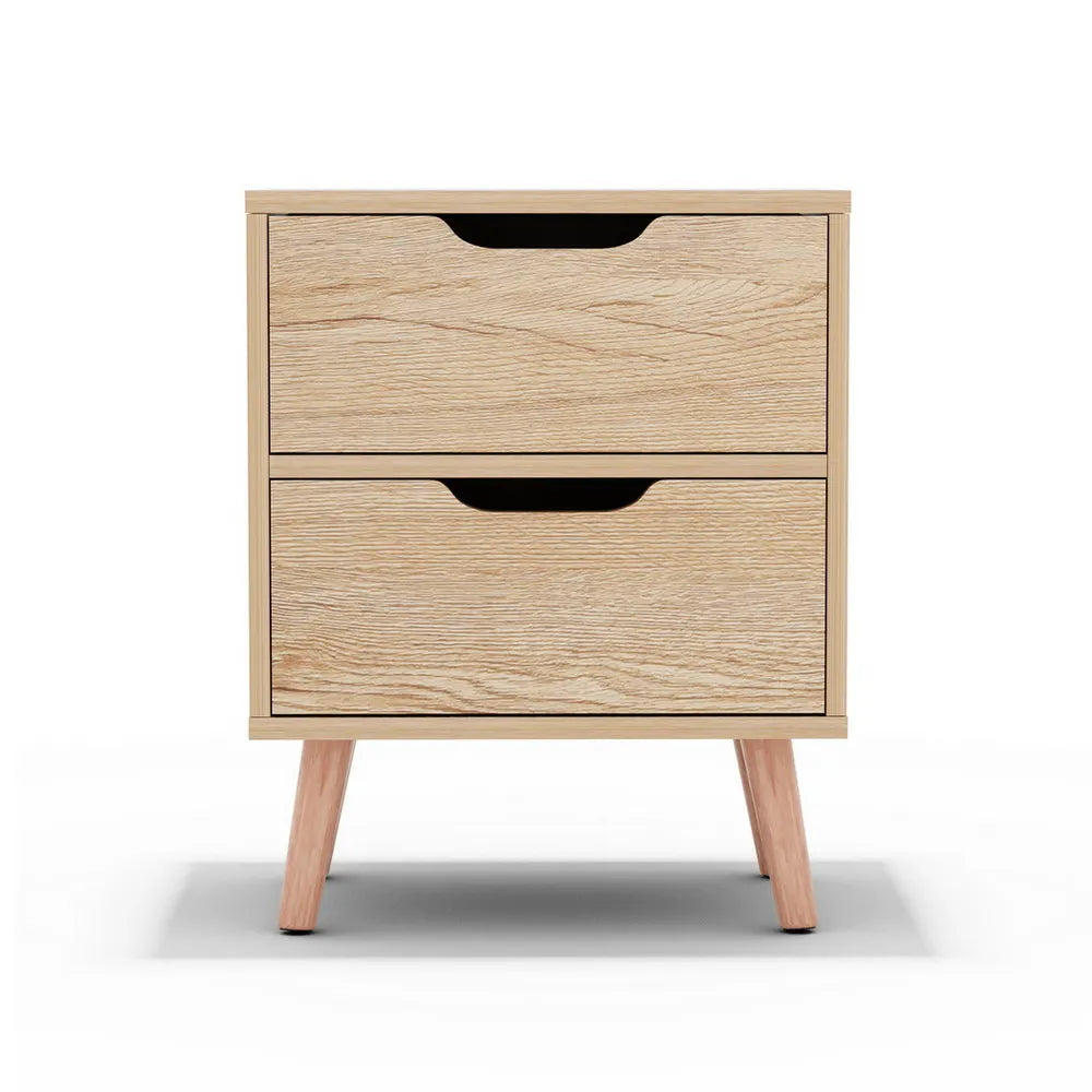 Artiss Bedside Table 2 Drawers Nightstand - BODEN Pine - Image 2