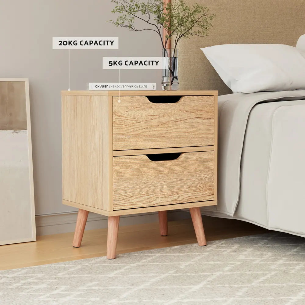 Artiss Bedside Table 2 Drawers Nightstand - BODEN Pine - Image 5