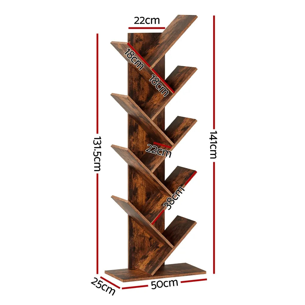 Artiss Tree Bookshelf 9 Tiers Walnut - Image 3