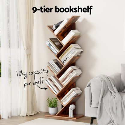 Artiss Tree Bookshelf 9 Tiers Walnut - Image 5