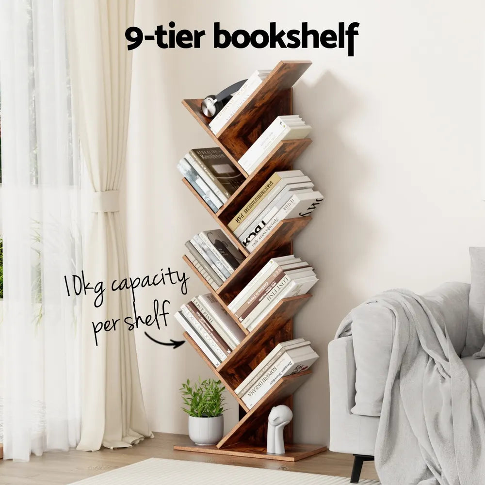 Artiss Tree Bookshelf 9 Tiers Walnut - Image 5