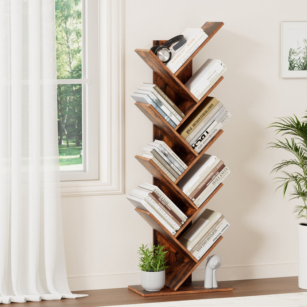 Artiss Tree Bookshelf 9 Tiers Walnut - Image 8