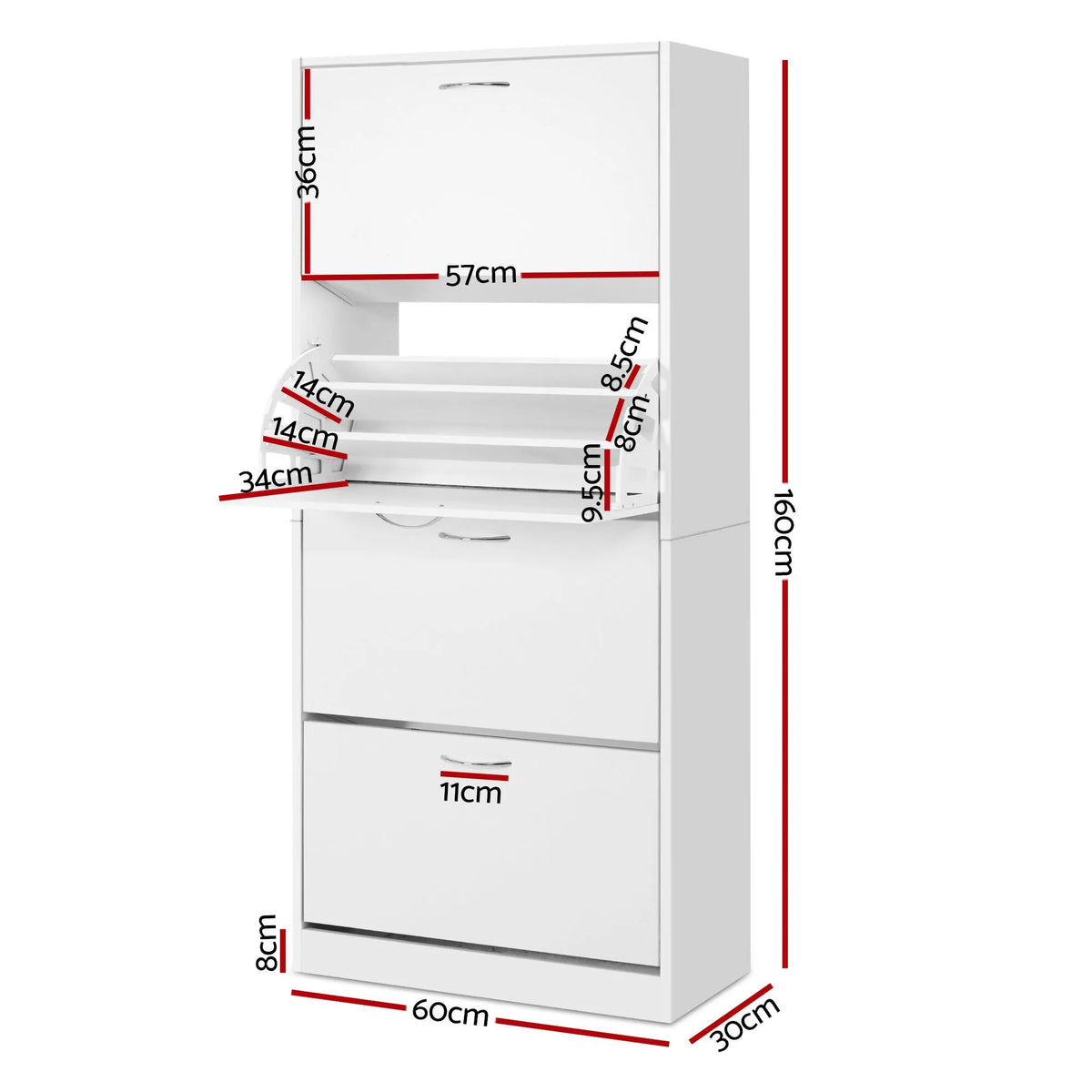 Artiss 2x Shoe Cabinet Storage Organiser 4 Flip Drawer White - Image 3