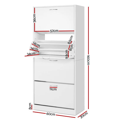 Artiss 2x Shoe Cabinet Storage Organiser 4 Flip Drawer White - Image 3
