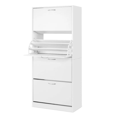 Artiss 2x Shoe Cabinet Storage Organiser 4 Flip Drawer White - Image 4