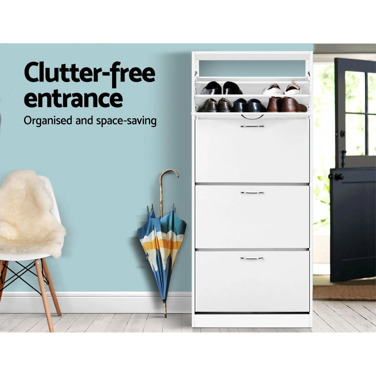 Artiss 2x Shoe Cabinet Storage Organiser 4 Flip Drawer White - Image 5