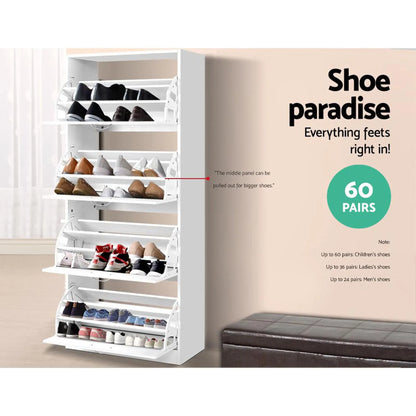 Artiss 2x Shoe Cabinet Storage Organiser 4 Flip Drawer White - Image 6