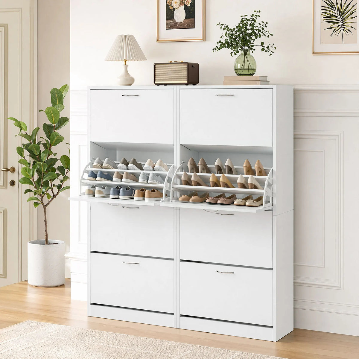 Artiss 2x Shoe Cabinet Storage Organiser 4 Flip Drawer White - Image 9