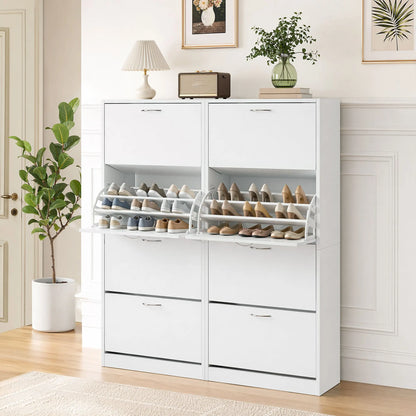Artiss 2x Shoe Cabinet Storage Organiser 4 Flip Drawer White - Image 9